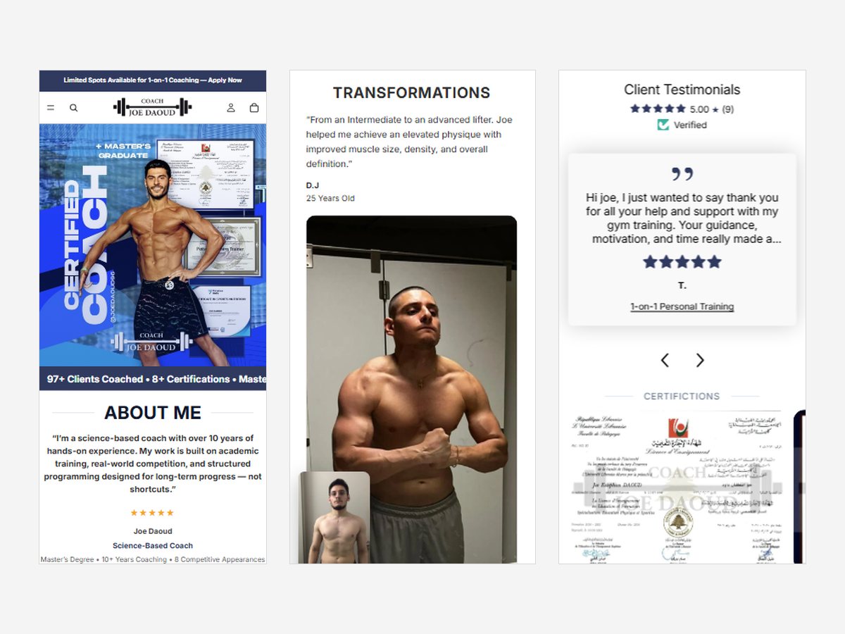 Booking site built for Coach Joe Daoud — personal training, Lebanon